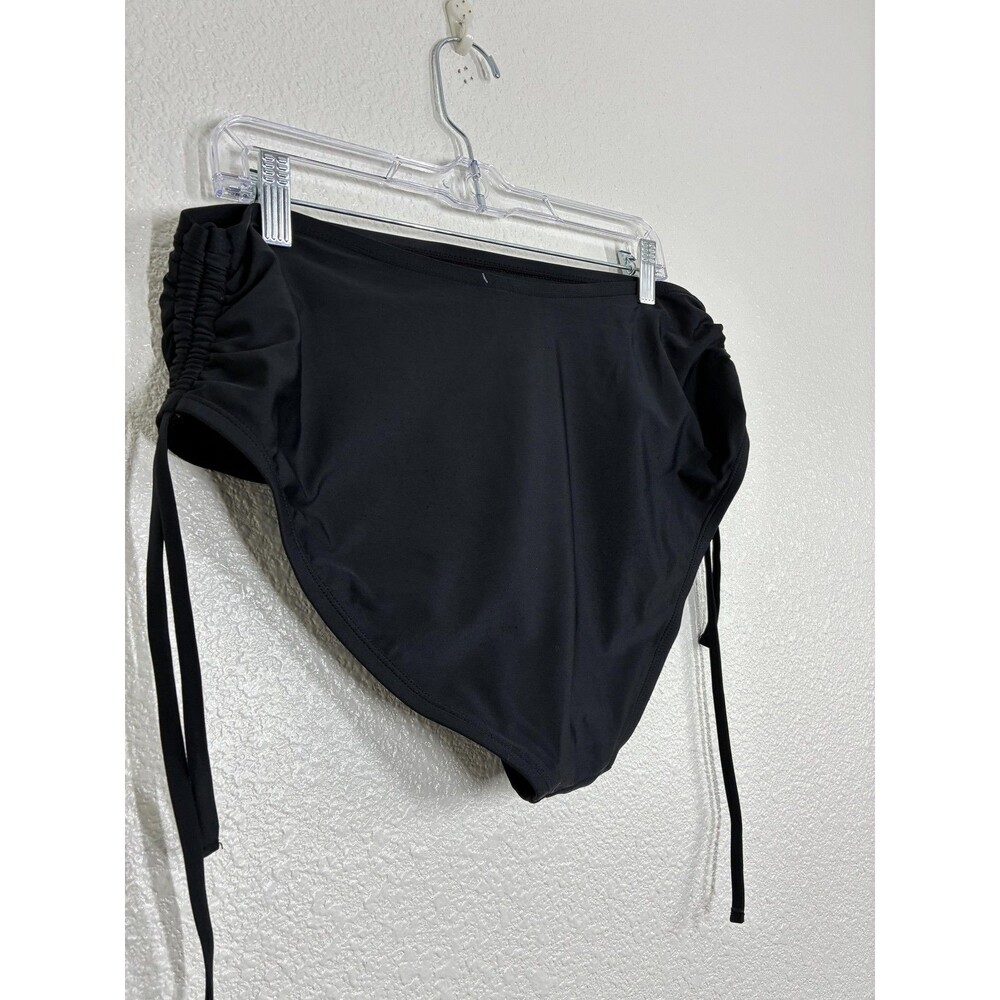 BCBG Paris Bikini Swim Bottom Womens XL Black High Waisted Ruched Side Ties - Picture 11 of 14
